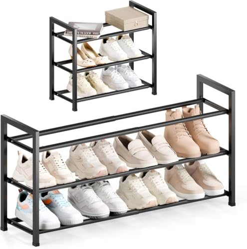 Bumusty 3 Tier Expandable Shoe Rack for Closet, Black - Image 2