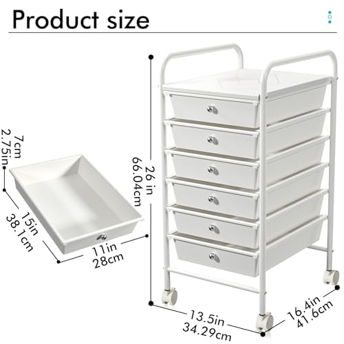 6-Drawer Rolling Storage Cart, Plastic Drawer Storage Organizer - Image 4