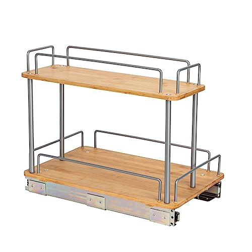 Household Essentials Bamboo and Silver Iron Two-Tier Slide-Out - Image 7