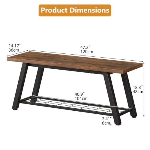 Oastreeful Storage Bench Industrial Rustic Wooden and Metal - Image 3