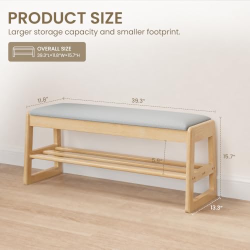 Solid Wood Shoe Rack Bench Entryway 2‑Tier with Hidden - Image 3
