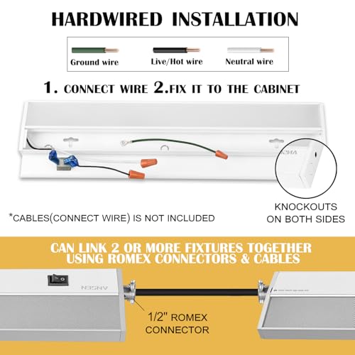 Ansen Hardwired Under Cabinet Lighting, 24in 18W LED Light - Image 7