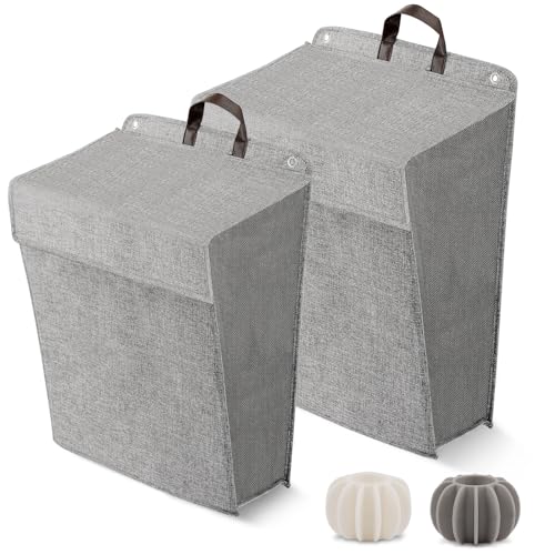 Wall Hanging Laundry Basket, Collapsible Hamper, Set of 2，Grey - Image 2