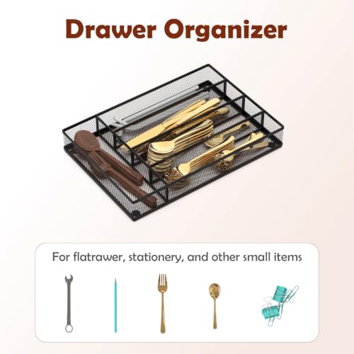 Desk Drawer Organizer Tray, Silverware Metal Mesh Desk Organizer - Image 4