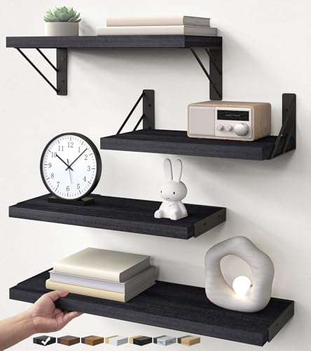BAYKA Wall Mounted Black Floating Shelves for Wall (Set of 4, 16" - Image 2