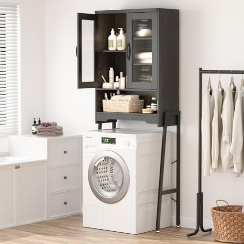 Over The Toilet Storage Cabinet with Tempered Glass Doors & - Image 7