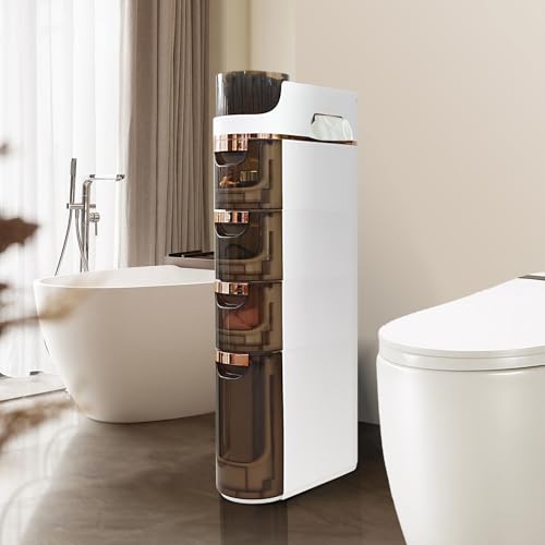 BGYMF 4-Tier Narrow Slim Bathroom Storage Cabinet,Movable,White - Image 2