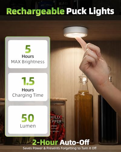 EZVALO LED Puck Lights, 6Pack Rechargeable Touch Light - Image 4