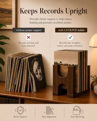 Vinyl Record Holder, Adjustable Solid Wood Stand - Image 4