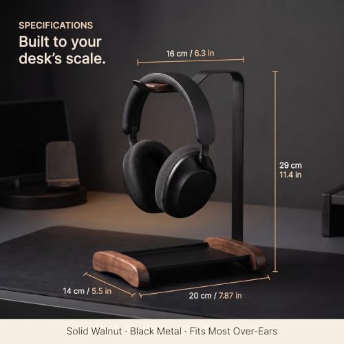 Walnut Headphone Stand,Wood Headset Holder with Storage for Desk - Image 3