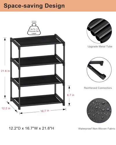 HITHIM 4 Tiers Small Shoe Rack,Narrow Stackable Shoe Shelf - Image 4