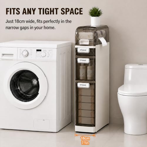 Slim Bathroom Storage Cabinet with Drawers, 3-Tier - Image 6