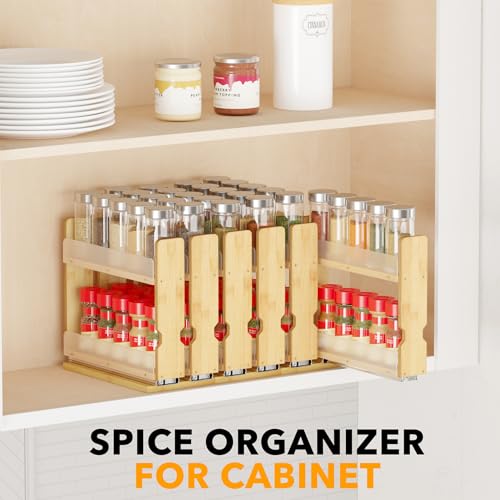 SpaceAid Bamboo Pull Out Spice Rack Organizer for Cabinet, Heavy - Image 7