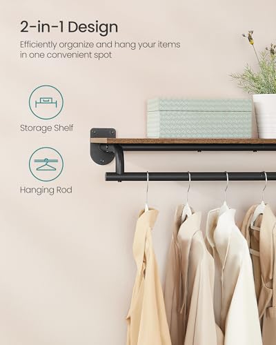 SONGMICS Wall Mounted Clothes Rack with Top Shelf, Hanging Rod - Image 4