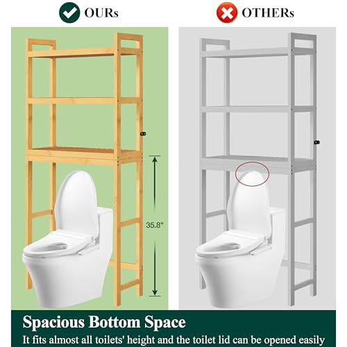 Smiry Bamboo Over The Toilet Storage Cabinet, 3 Tier, Natural - Image 6