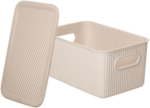 Superio Ribbed Collection - Eco-Friendly Decorative Plastic Basket Open Home Storage Bins Organizer Basket and Lid, Medium (1 Pack) Containers for Organizing Closet Storage Bins for Shelves - 5 Liter