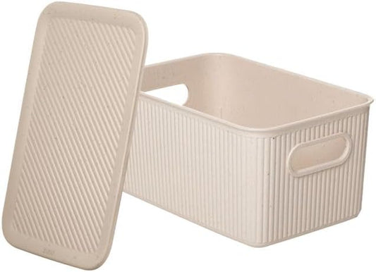 Superio Ribbed Collection - Eco-Friendly Decorative Plastic Basket Open Home Storage Bins Organizer Basket and Lid, Medium (1 Pack) Containers for Organizing Closet Storage Bins for Shelves - 5 Liter