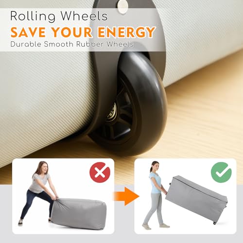 2 Pack Large Rolling Storage Bag with Wheels, 65x20x28 Inch, Grey - Image 6