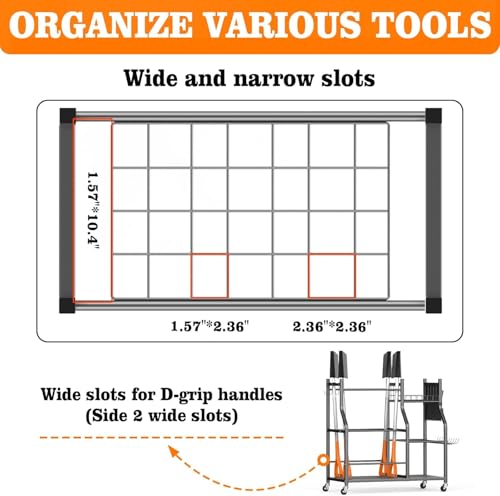 36" Large Garden Tool Organizer with Wheels & Side Tool Bag - Image 4