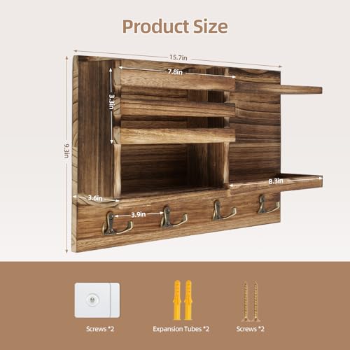 Key Holder Wall Mount, Wood Key and Mail Organizer for Wall - Image 4
