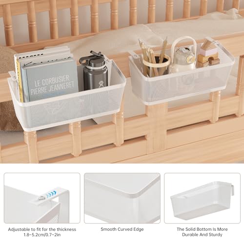 2 Pack Bedside Caddy Organizer, White Metal Hanging - Image 5