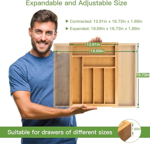 Pipishell Bamboo Expandable Silverware Drawer Organizer - Image 4