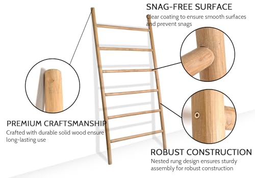 FUIN Blanket Ladder, 38in Wide Solid Wood Rustic Decor Rack - Image 5