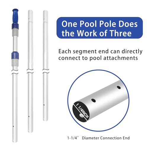 15 FT Telescopic Pool Pole - Adjustable 3 Piece Aluminum - Image 4