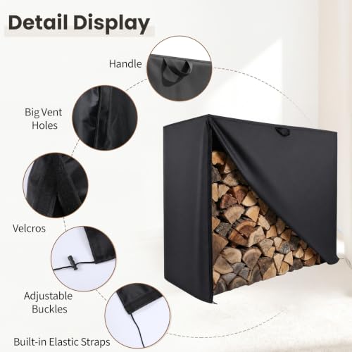 4ft Heavy Duty Firewood Rack Cover 600D Oxford Firewood Cover - Image 5