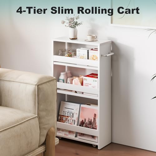 MARTY Slim Rolling Storage Cart, Wood Utility Kitche | All Products - Image 7