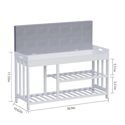 Bamboo Shoe Storage Bench with Cushioned Seat 3-Tier - Image 3