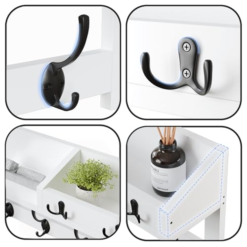 Wall Hooks with Shelf, 26.57 Inch Entryway Wood Coat Hooks - Image 7