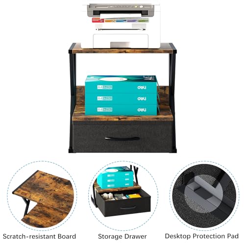 aboxoo Printer Stand for Desk with Storage Drawer, 2 Tier - Image 5