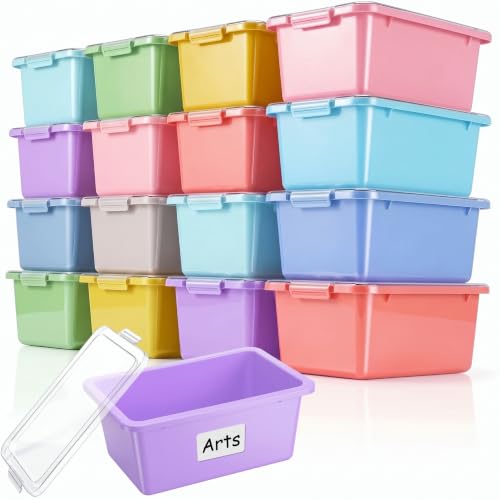 10 Pcs Classroom Storage Cubby Bins with Latching Lid,Macaron - Image 2