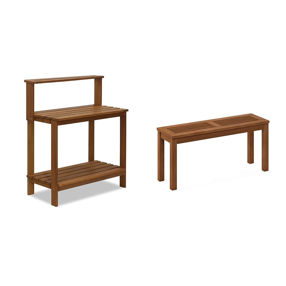 Furinno Tioman Outdoor Hardwood Potting Bench and Backless Bench - Image 1