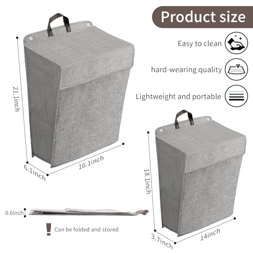 Wall Hanging Laundry Basket, Collapsible Hamper, Set of 2，Grey - Image 4
