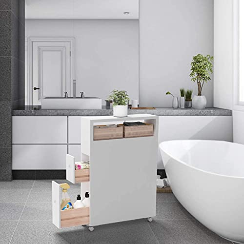 Squareful Narrow Bathroom Cabinet, Rolling Slim Storage Cabinet - Image 3