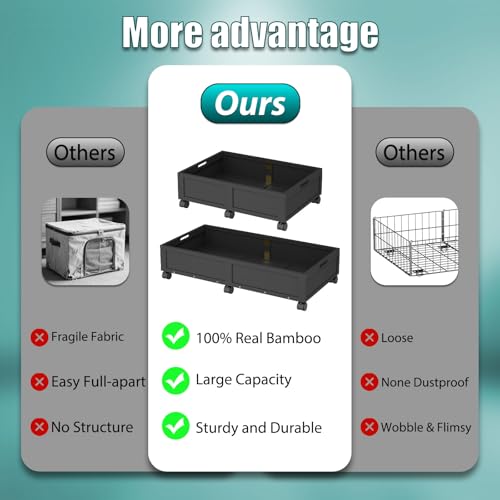Under Bed Storage with Wheels, 2 Pack Bamboo Containers - Image 7