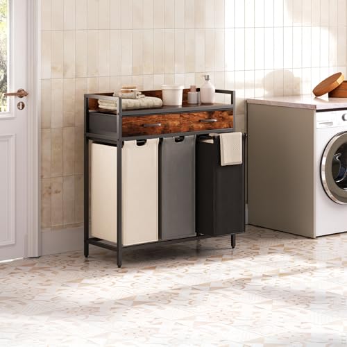 Herture Laundry Sorter 3 Section Laundry Hamper with Shelf - Image 7
