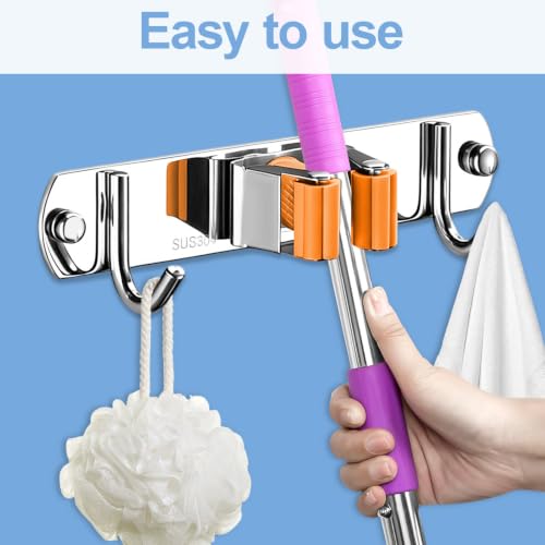 Steel Broom Holder Wall Mount Mop Holder Utility Tool Organizer - Image 7