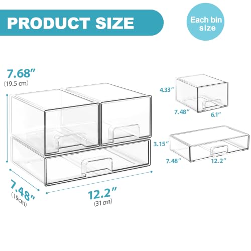 Stackable Storage Drawers, 3 Pack Clear Acrylic Makeup & Baby - Image 4