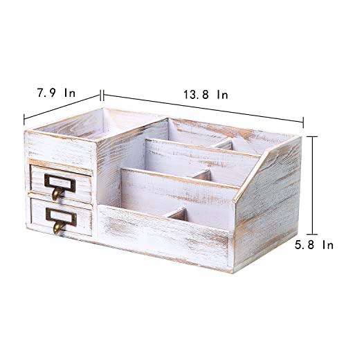 Distressed Rustic Wooden Office Desktop Organizer Shelf Tabletop - Image 3
