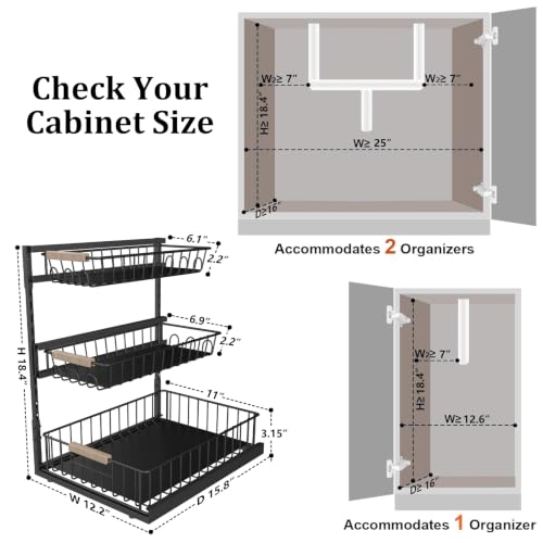 3 Tier Under Sink Organizer, Adjustable Pull Out Metal - Image 3