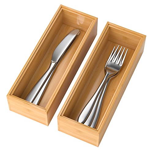 Lixple Bamboo Kitchen Drawer Organizer, 2 Pack, 9" x 3" x 2" - Image 2