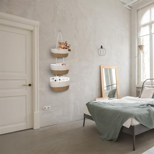 3 Tier Wall Mounted Woven Hanging Basket, Over the Door - Image 6