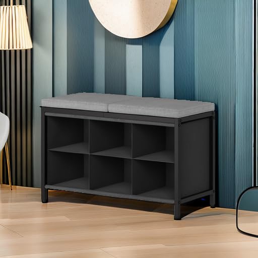 Shoe Storage Bench with Cushion, Entryway Bench - Image 7
