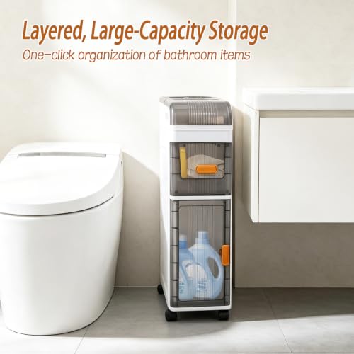 3-Tier Slim Bathroom Storage Cabinet, Narrow Rolling - Image 7