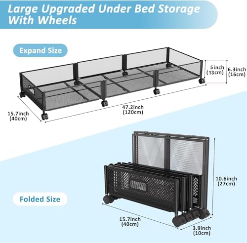 Under Bed Storage with Wheels 47.2"(L)/57.6L Large Rolling Under - Image 3