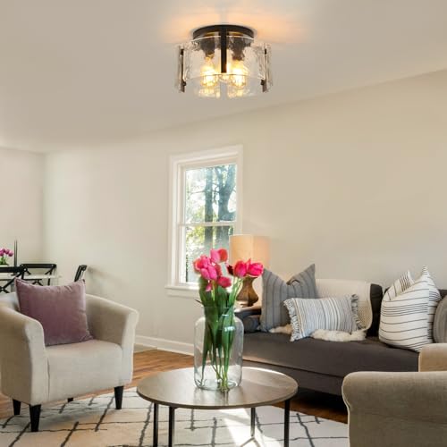 Black Semi Flush Mount Ceiling Light Fixture, 3-Light Modern - Image 3