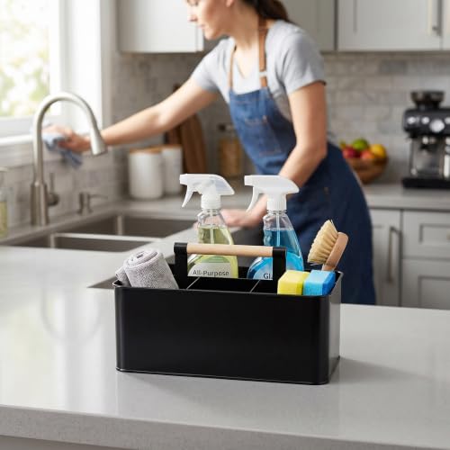 Cleaning Caddy with Handle, Black Metal Supply Organizer - Image 7